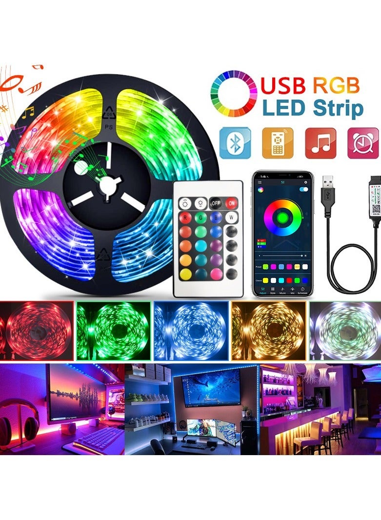 شريط إضاءة LED مرن RGB USB شريط مصباح 2835 ديود USB كابل بلوتوث تحكم تيار مستمر 5 فولت شاشة مكتبية إضاءة خلفية للتلفاز (10 أمتار) - Image 2