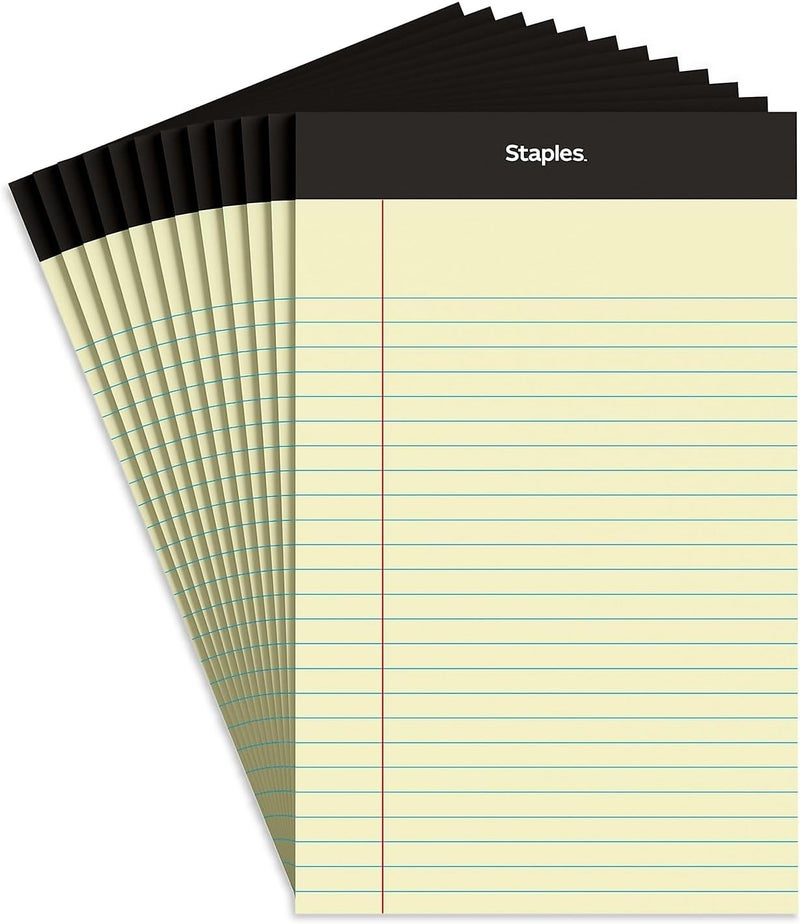 Staples TRU RED Notepads, 5 x 8 Inch, Narrow Ruled Legal Pads, Writing Pad for Home, Office, School, 12-Pack, Canary - Image 1