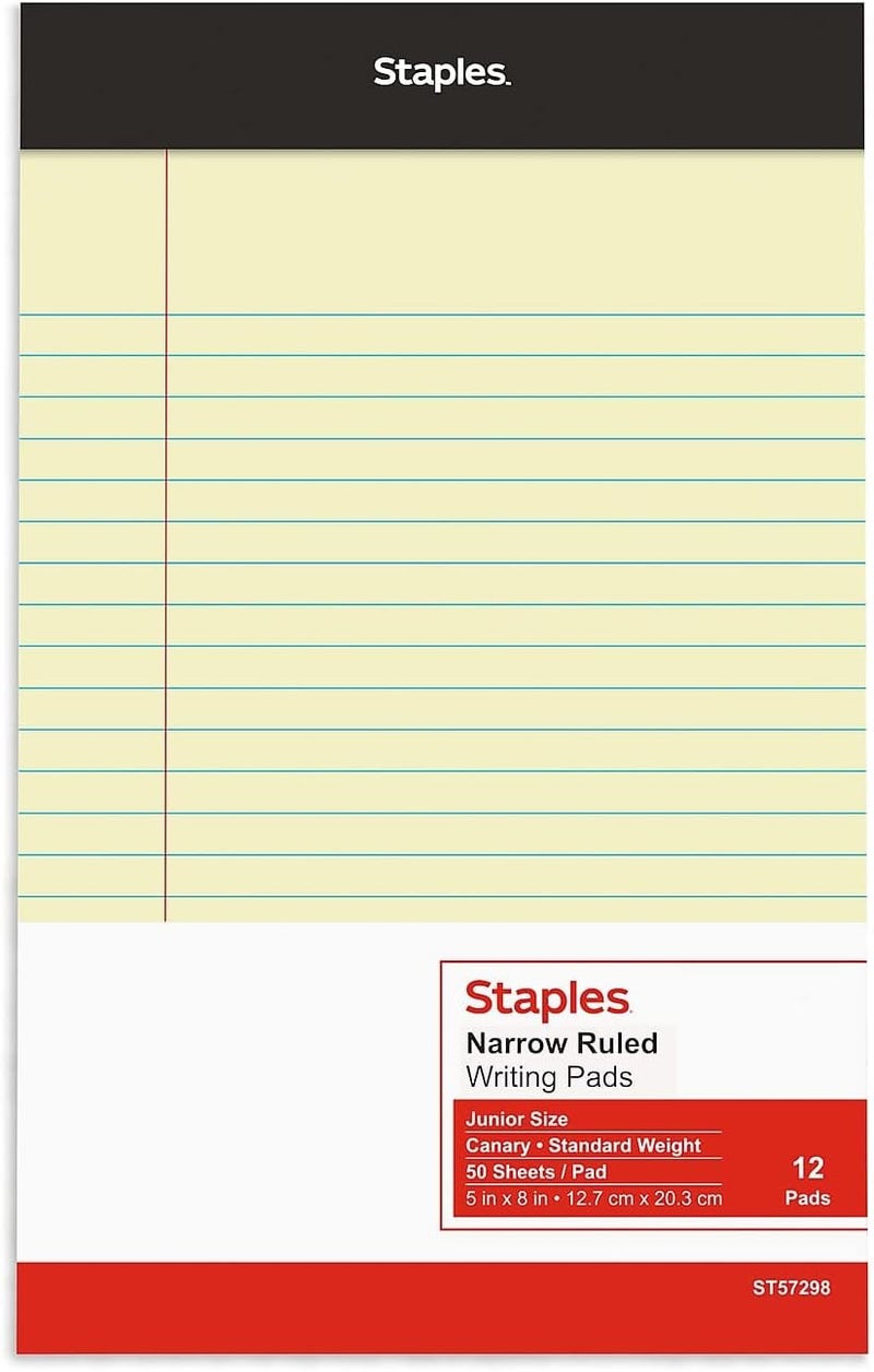Staples TRU RED Notepads, 5 x 8 Inch, Narrow Ruled Legal Pads, Writing Pad for Home, Office, School, 12-Pack, Canary - Image 4