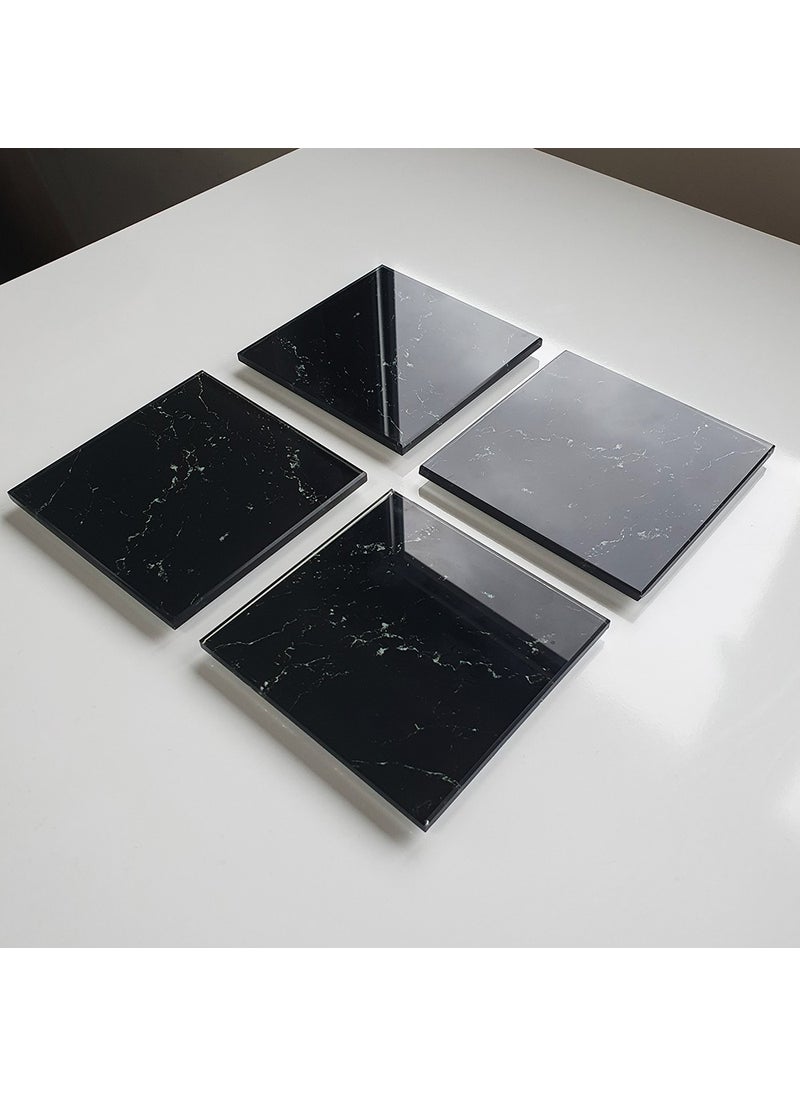 DECORITA Glass Coasters | Set of 4 Black Marble Look | 10cmx10cm  - Image 1