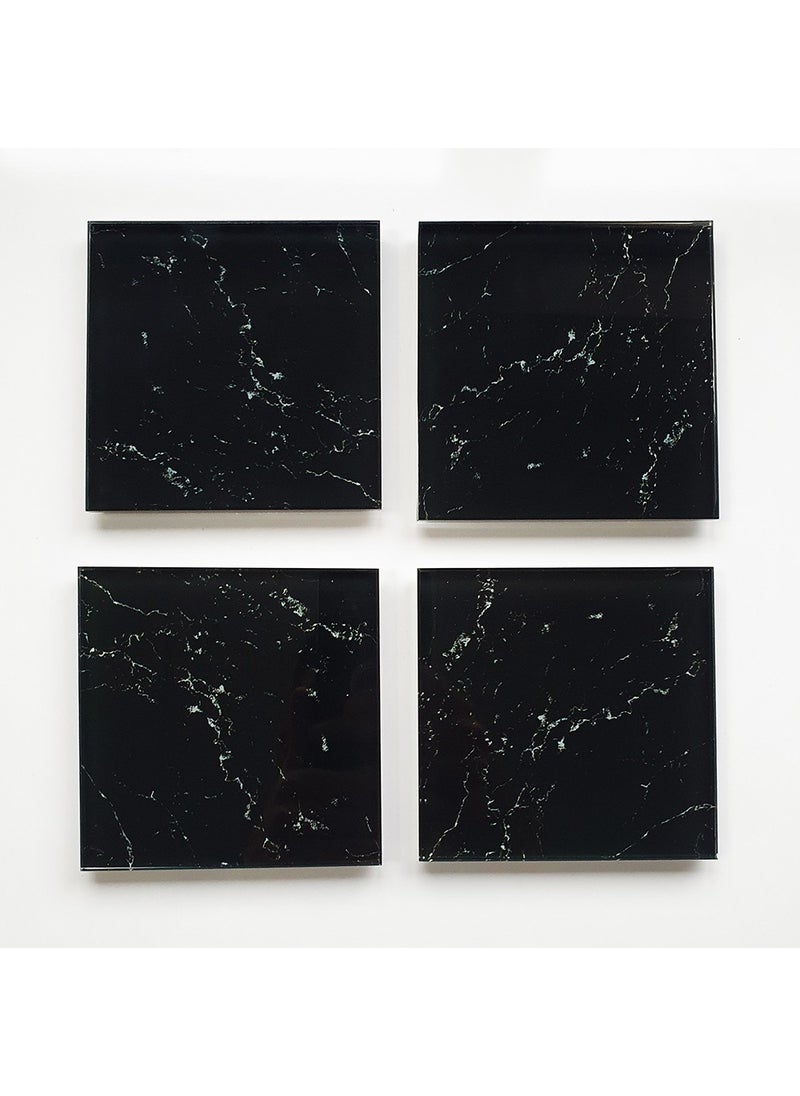 DECORITA Glass Coasters | Set of 4 Black Marble Look | 10cmx10cm  - Image 3
