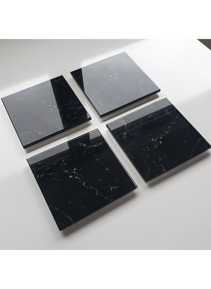 DECORITA Glass Coasters | Set of 4 Black Marble Look | 10cmx10cm  - Image 2