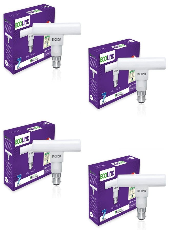 إيكو لينك مصباح EcoLink ذو قاعدة B22 مرنة وقابلة للدوران على شكل حرف T بقوة 7 وات (أبيض بارد، عبوة من 4 قطع) - Image 1