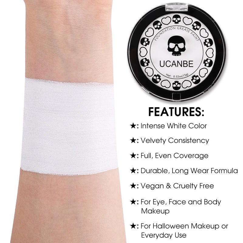 UCANBE Goth White Cream to Powder Foundation Makeup, Professional Clown White Face Body Paint with Matte Finish for Halloween, SFX Makeup, Cosplay, Costume, Stage, Mime & Film(0.52oz) - Image 2