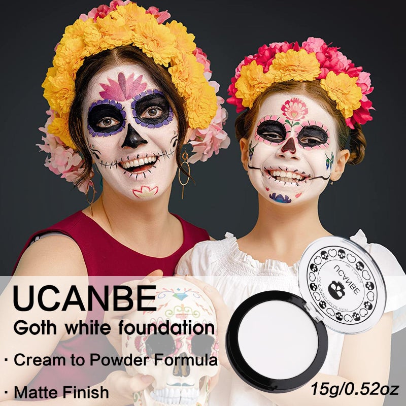 UCANBE Goth White Cream to Powder Foundation Makeup, Professional Clown White Face Body Paint with Matte Finish for Halloween, SFX Makeup, Cosplay, Costume, Stage, Mime & Film(0.52oz) - Image 4