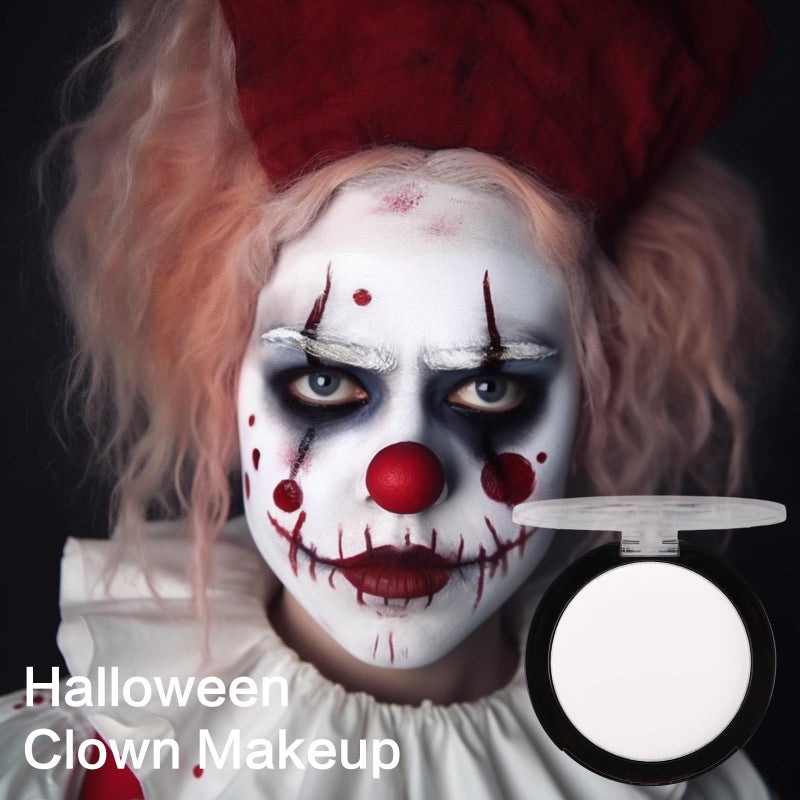 UCANBE Goth White Cream to Powder Foundation Makeup, Professional Clown White Face Body Paint with Matte Finish for Halloween, SFX Makeup, Cosplay, Costume, Stage, Mime & Film(0.52oz) - Image 5