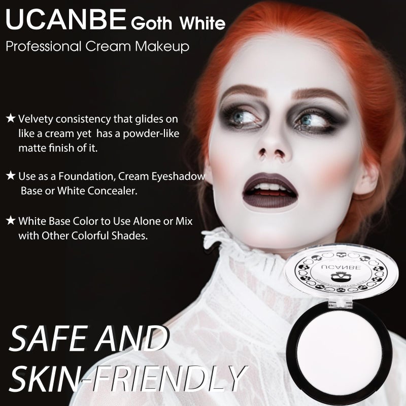 UCANBE Goth White Cream to Powder Foundation Makeup, Professional Clown White Face Body Paint with Matte Finish for Halloween, SFX Makeup, Cosplay, Costume, Stage, Mime & Film(0.52oz) - Image 3