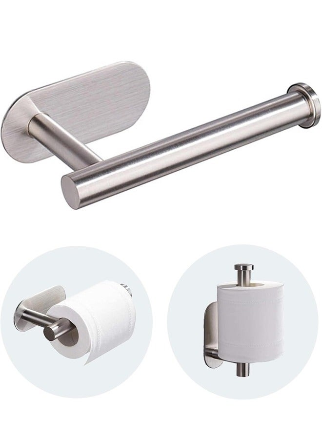 حامل ورق التواليت للحمام، حامل ورق التواليت عالي الجودة من الفولاذ المقاوم للصدأ مثبت على الحائط، شريط ذاتي اللصق، حامل ورق التواليت للحمام والمطبخ والحمام، بدون حفر (فضي) - Image 1