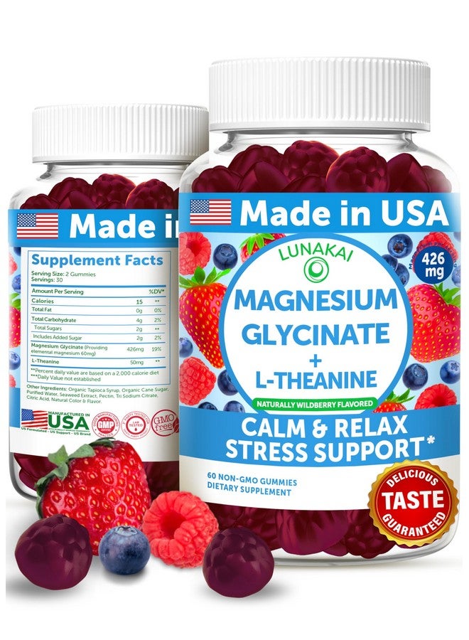 Lunakai USA Made Magnesium Glycinate Gummies 426mg with L-Theanine - Calm, Sleep, Stress Relief for Adults & Kids, Non-GMO, Vegan, 60ct - Image 1