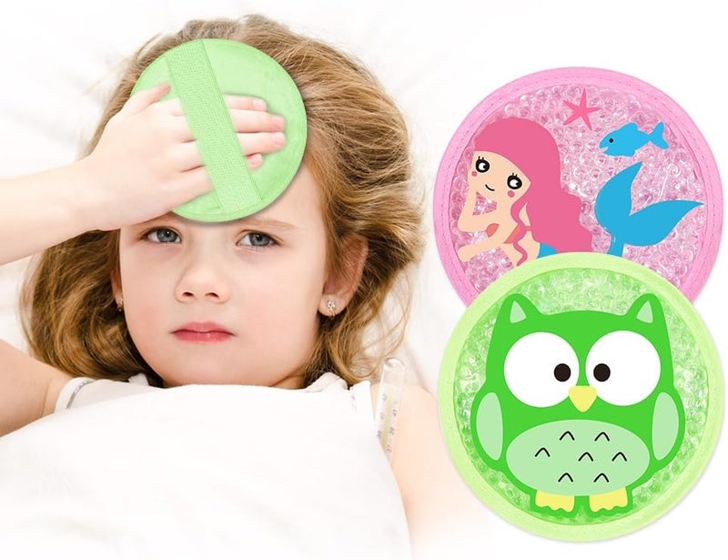 CONBELLA Kids Ice Packs for Injuries Reusable 2 Packs Cold or Warm Compress Gel Bead Cooling Packs with Strap for Neck Head Fever Wisdom Teeth Recovery First Aid 49 Inch - Image 1