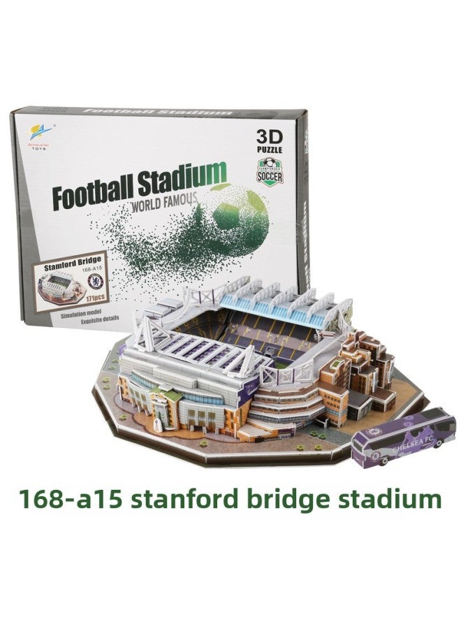 3D Jigsaw Puzzle World Cup Football Stadium Construction Stadium Model Children's DIY Puzzle Toy-Color:Chelsea-Stamford Bridge - Image 1