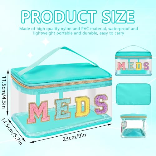 Iqimott Clear Patch Letter Bag Medicine Drugs Pouch with Handle Travel Chenille Letter Makeup Cosmetic Bag for Women Girls Waterproof Nylon PVC Zipper Toiletry Meds Storage Case Stadium BagGreen MEDS - Image 3