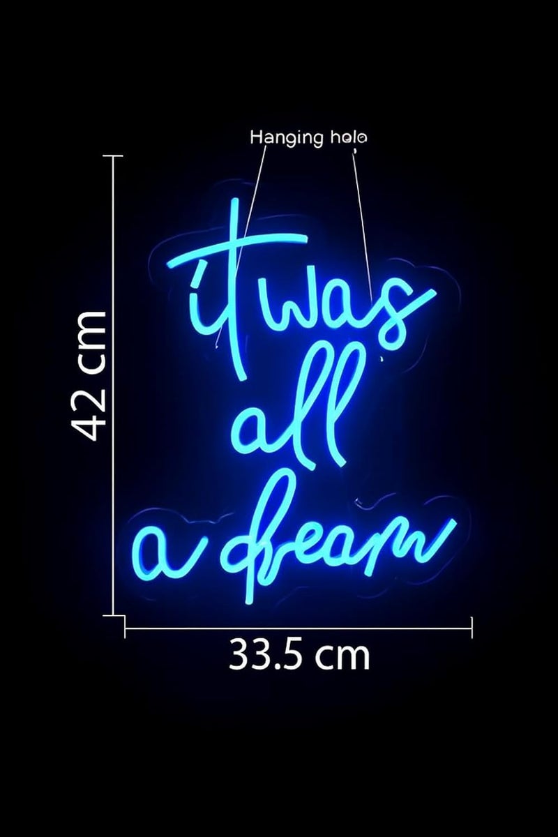 Horoof Home 'It Was All A Dream' Neon Blue LED Wall Light - Aesthetic Acrylic Decor for Bedroom, Living Room, Dorm, or Party (42x33.5cm) - Image 2