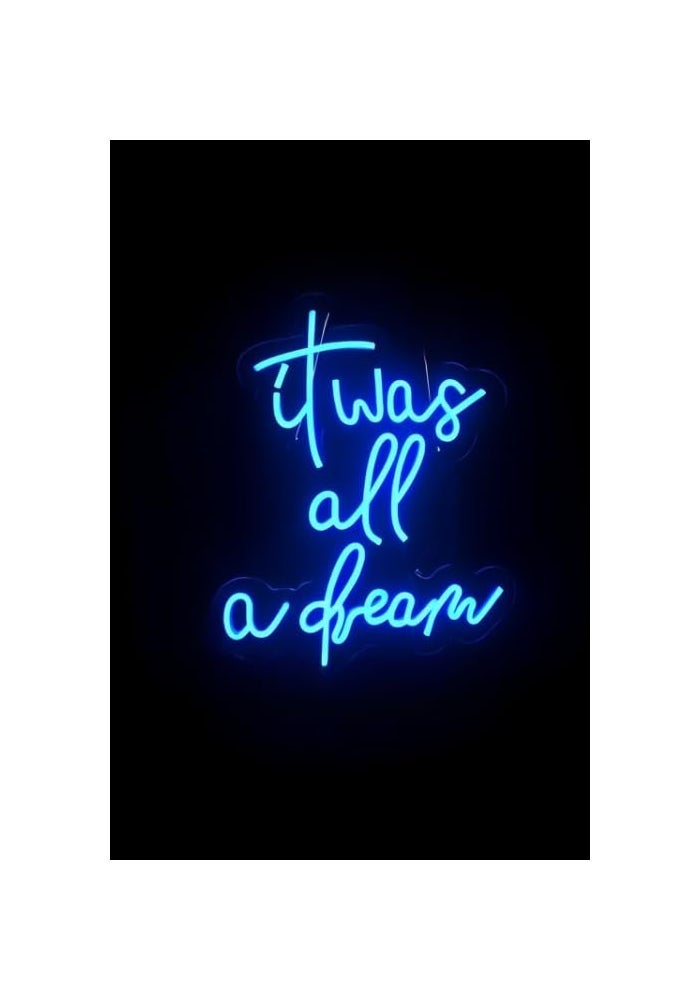 Horoof Home 'It Was All A Dream' Neon Blue LED Wall Light - Aesthetic Acrylic Decor for Bedroom, Living Room, Dorm, or Party (42x33.5cm) - Image 1