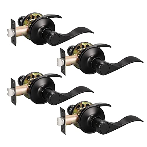 KNOBWELL 4 Pack Passage Door Lever Door Handle Non-Locking Lever Set for Hallway Door or Closet with a Matte Black Finish, Reversible for Right or Left Side - Image 1