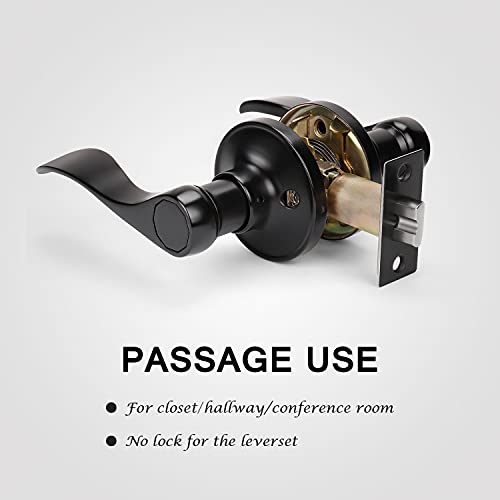 KNOBWELL 4 Pack Passage Door Lever Door Handle Non-Locking Lever Set for Hallway Door or Closet with a Matte Black Finish, Reversible for Right or Left Side - Image 3