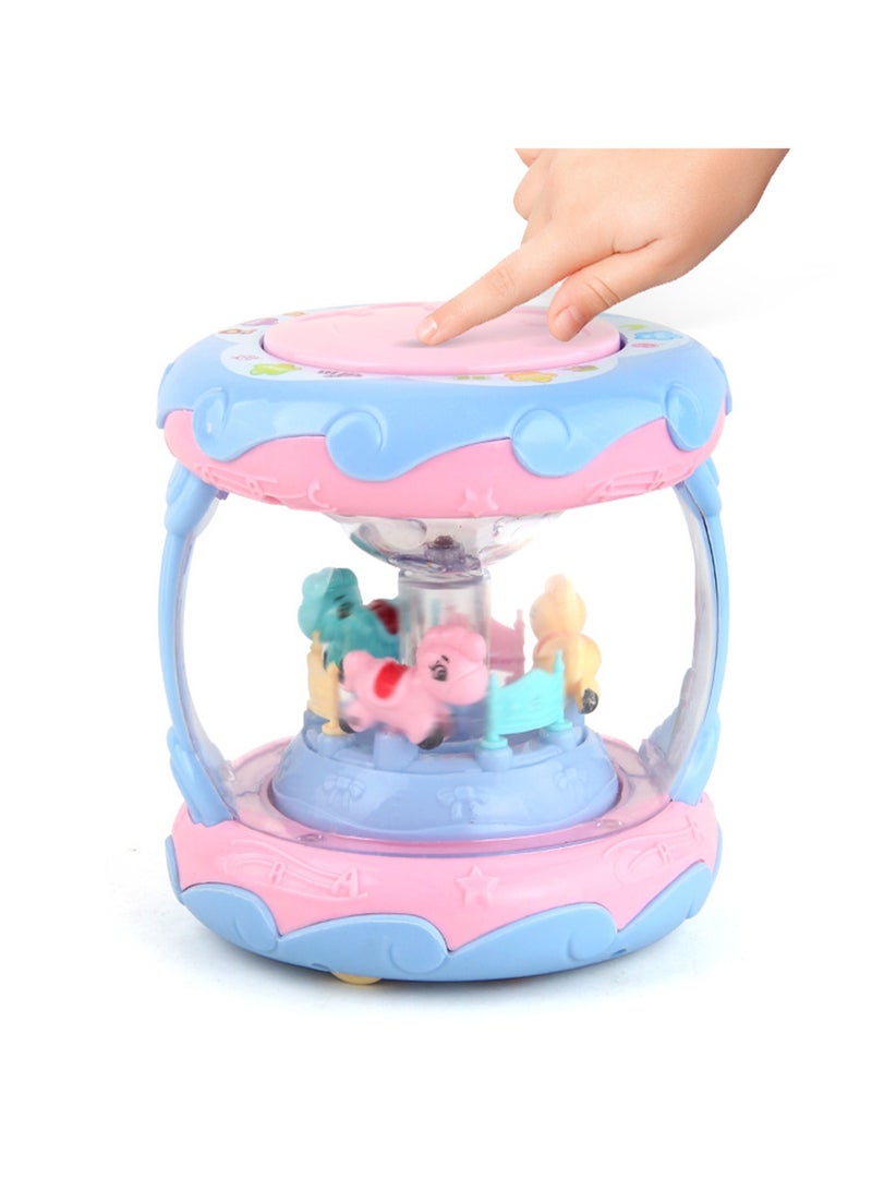 Baby Educational Carousel Clapping Drum With Music Starlight Projection Multifunctional Three-Dimensional Hand Clapping Drum Toy (Blue Pink) - Image 4