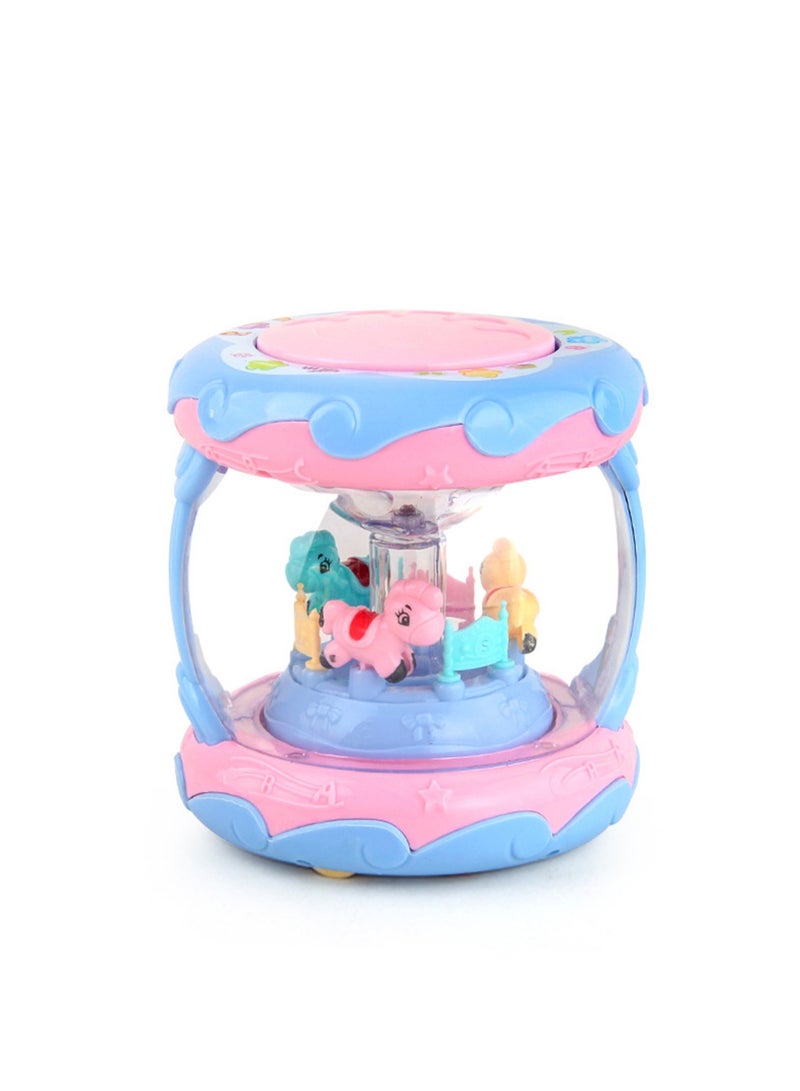 Baby Educational Carousel Clapping Drum With Music Starlight Projection Multifunctional Three-Dimensional Hand Clapping Drum Toy (Blue Pink) - Image 1