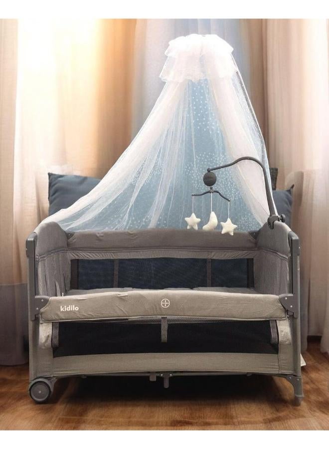 Multifunctional 2 Levels Sleeping Bed Side Opening Changing Table Rocking Mosquito Extra Large Hanging Toys Music Tank for Baby Items Code T-702L Color (DARK GRAY) - Image 3