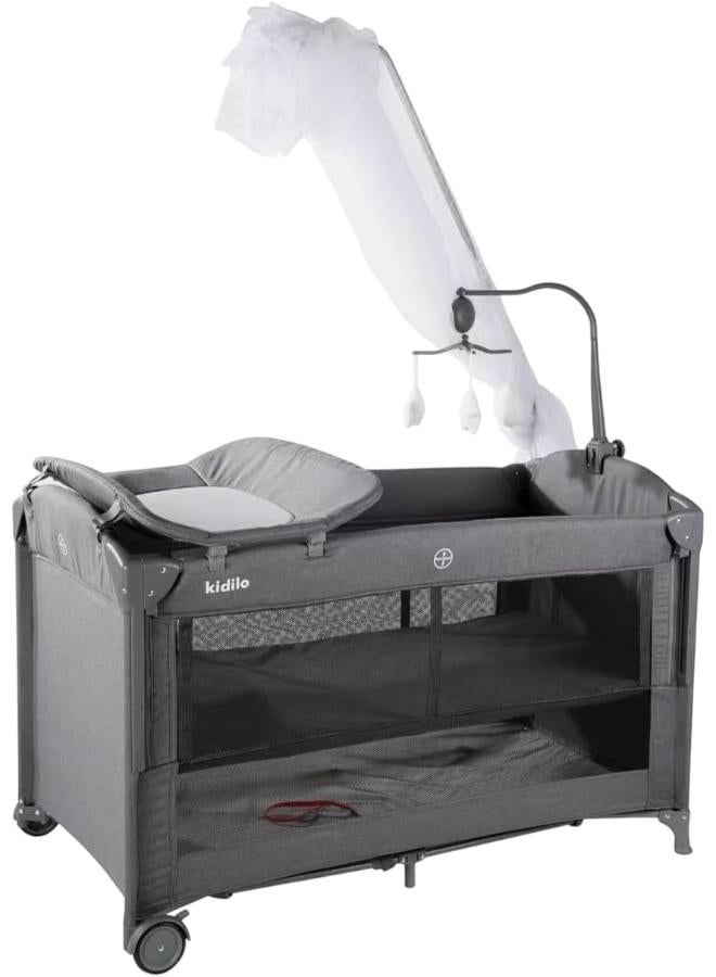 Multifunctional 2 Levels Sleeping Bed Side Opening Changing Table Rocking Mosquito Extra Large Hanging Toys Music Tank for Baby Items Code T-702L Color (DARK GRAY) - Image 1