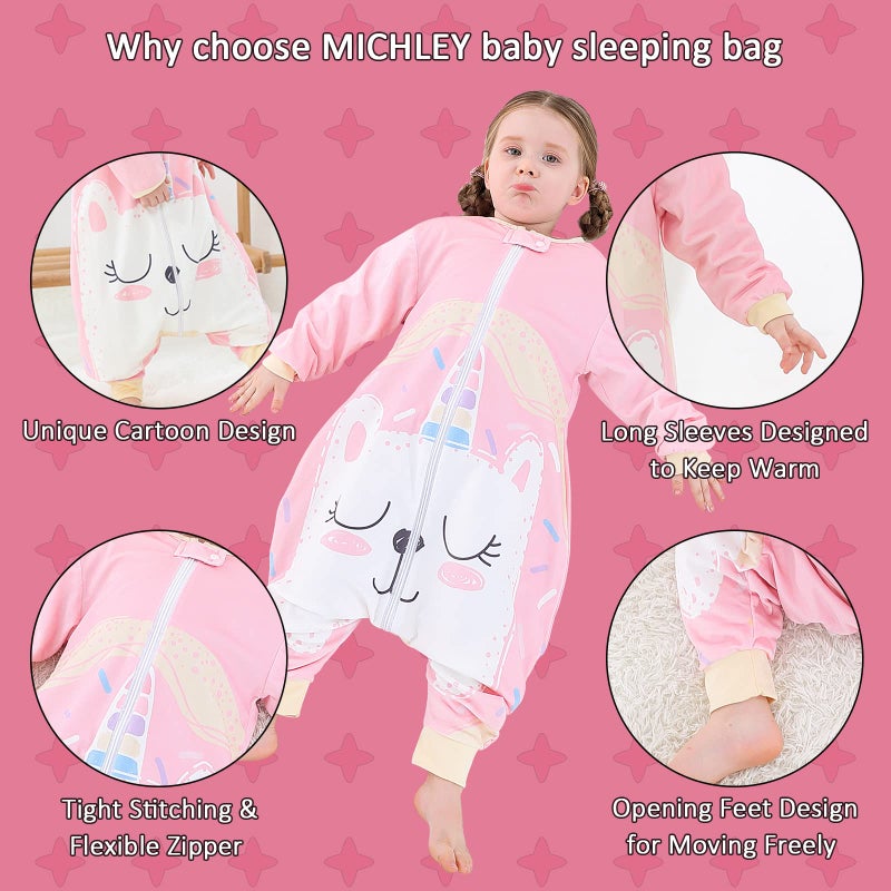 MICHLEY Baby Sleeping Bag Sack Long Sleeve with Feet Winter Swaddle Wearable Blanket for Boys Girls,Cat,3-5Years - Image 2