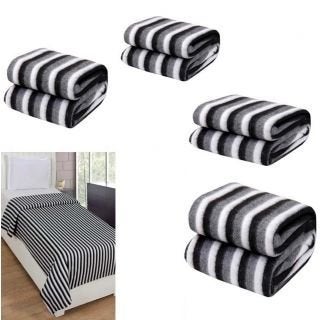 Fabriena Fleece Single Bed Warm Multipurpose Blanket (Black and White Stripe) - Set of 4 - Image 1