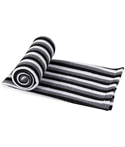 Fabriena Fleece Single Bed Warm Multipurpose Blanket (Black and White Stripe) - Set of 4 - Image 2