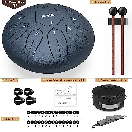 FYA 10 Inch Steel Tongue Drum 11 Notes D Major for Kids and Adults with Rubber Mallets, Finger Picks and Padded Travel Bag, Unique Gifts for Him or Her (Navy Blue-11 Note 10 Inch) - Image 2