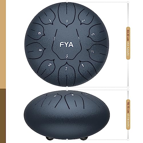 FYA 10 Inch Steel Tongue Drum 11 Notes D Major for Kids and Adults with Rubber Mallets, Finger Picks and Padded Travel Bag, Unique Gifts for Him or Her (Navy Blue-11 Note 10 Inch) - Image 3
