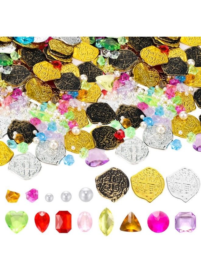 Hanaive 319 Pcs Pirate Treasure Pirate Gold Fake Coins Metal Pirate Gems And Jewels Playset Pirate Party Decor Treasure For Pirates Themed Adventures 2023 Graduation Coins  - Image 2