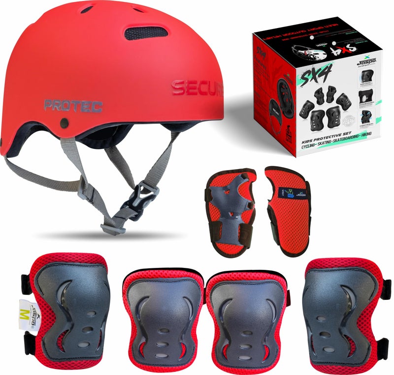 Jaspo Sx 4 Ultra Protective Set for Skating, Cycling Helmet Set with Knee Pads Elbow Pads Wrist Guards, Adjustable Helmet, Protective Gear Set for Bicycle Roller Skating Skateboarding (L, Color-Black) - Image 1