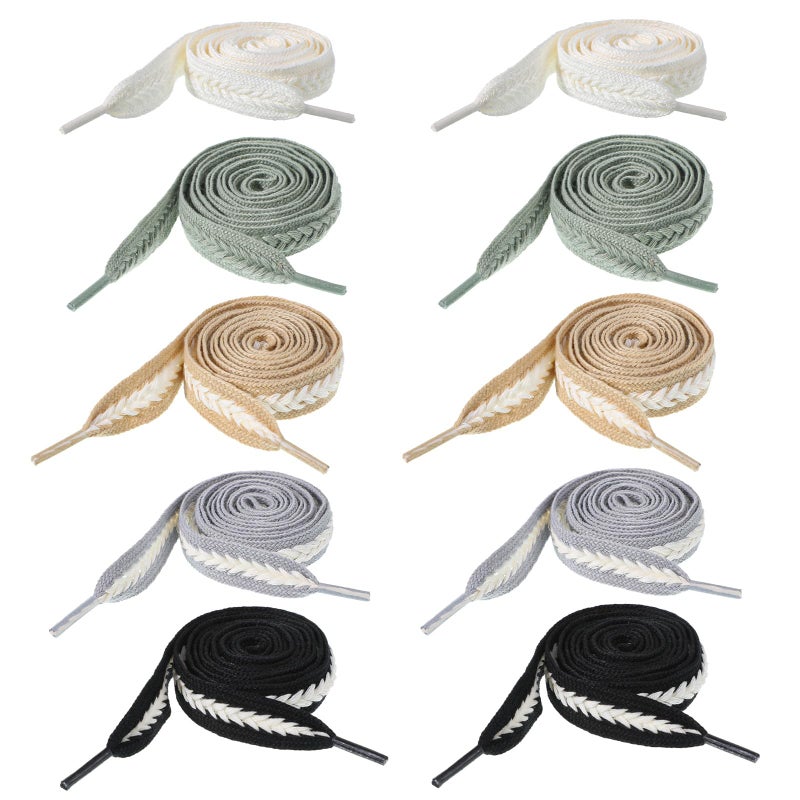 COMNICO 5 Pairs Ribbon Shoe Laces for Women, 2cm Wide Flat Soft Fabric Fantastic Stripe Shoelaces Colorful Shoe Ties (Wheat ear-shaped) - Image 1