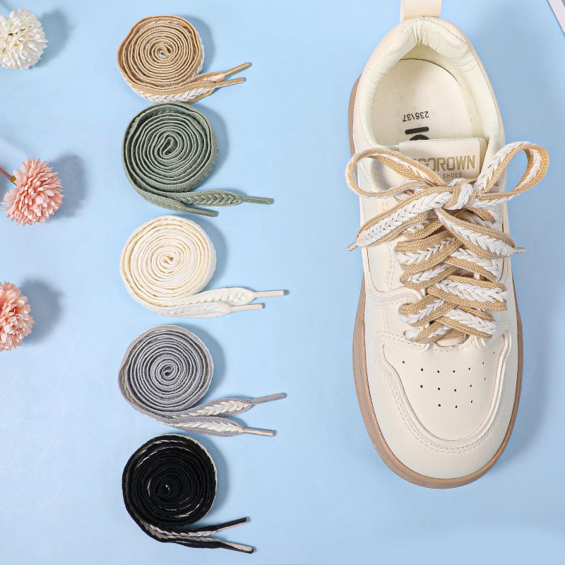 COMNICO 5 Pairs Ribbon Shoe Laces for Women, 2cm Wide Flat Soft Fabric Fantastic Stripe Shoelaces Colorful Shoe Ties (Wheat ear-shaped) - Image 4