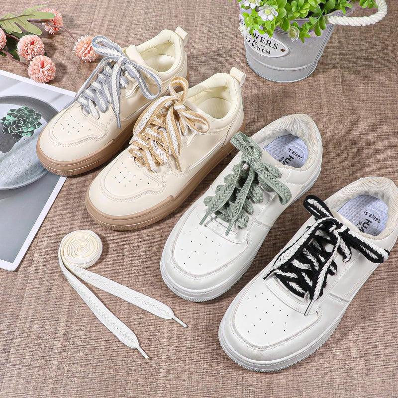 COMNICO 5 Pairs Ribbon Shoe Laces for Women, 2cm Wide Flat Soft Fabric Fantastic Stripe Shoelaces Colorful Shoe Ties (Wheat ear-shaped) - Image 3