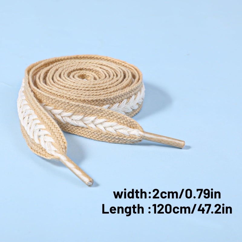 COMNICO 5 Pairs Ribbon Shoe Laces for Women, 2cm Wide Flat Soft Fabric Fantastic Stripe Shoelaces Colorful Shoe Ties (Wheat ear-shaped) - Image 2