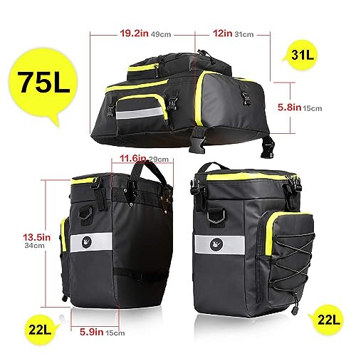 Rhinowalk Bike Pannier Bag Set for Bicycle Cargo Rack Saddle Bag Shoulder Bag Laptop Pannier Rack Bicycle Bag Professional Cycling Accessories 3 in 1-Black - Image 3