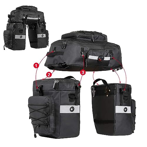Rhinowalk Bike Pannier Bag Set for Bicycle Cargo Rack Saddle Bag Shoulder Bag Laptop Pannier Rack Bicycle Bag Professional Cycling Accessories 3 in 1-Black - Image 2
