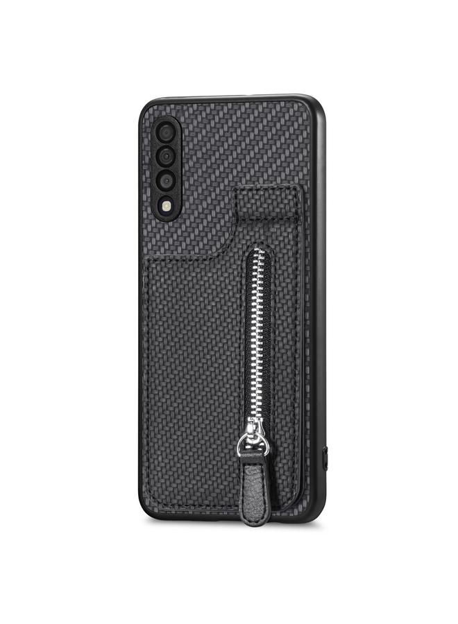 S-TOP Case For Samsung Galaxy A50 Carbon Fiber Vertical Flip Zipper Wallet Phone Case - Image 2