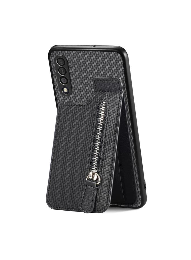 S-TOP Case For Samsung Galaxy A50 Carbon Fiber Vertical Flip Zipper Wallet Phone Case - Image 1