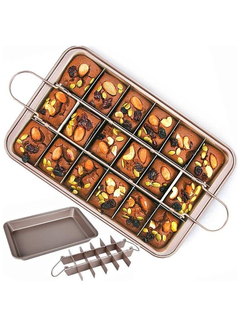 Bukela Brownie Baking Tray, Non-Stick Brownie Cake Pan with Dividers and Grips, 18 Pre-slice Brownie Pan for Baking Bread, Cookie, Cake, Chocolate(Champagne Gold) - Image 1