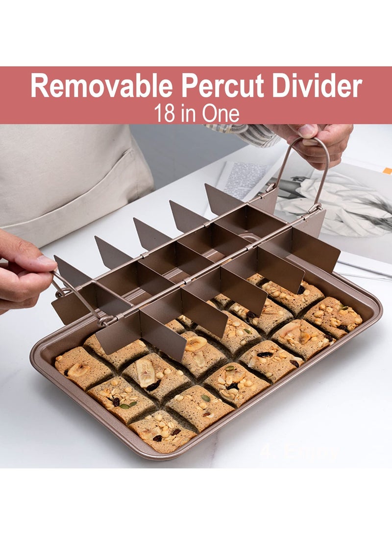 Bukela Brownie Baking Tray, Non-Stick Brownie Cake Pan with Dividers and Grips, 18 Pre-slice Brownie Pan for Baking Bread, Cookie, Cake, Chocolate(Champagne Gold) - Image 4