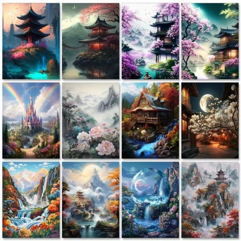 5D DIY Diamond Painting Kit Lotus Flower 50x70cm 19.6x27.5in Round Square Diamond Beads Color Coded For Home Decor Landscape Art Craft Activity Hobby - Image 1