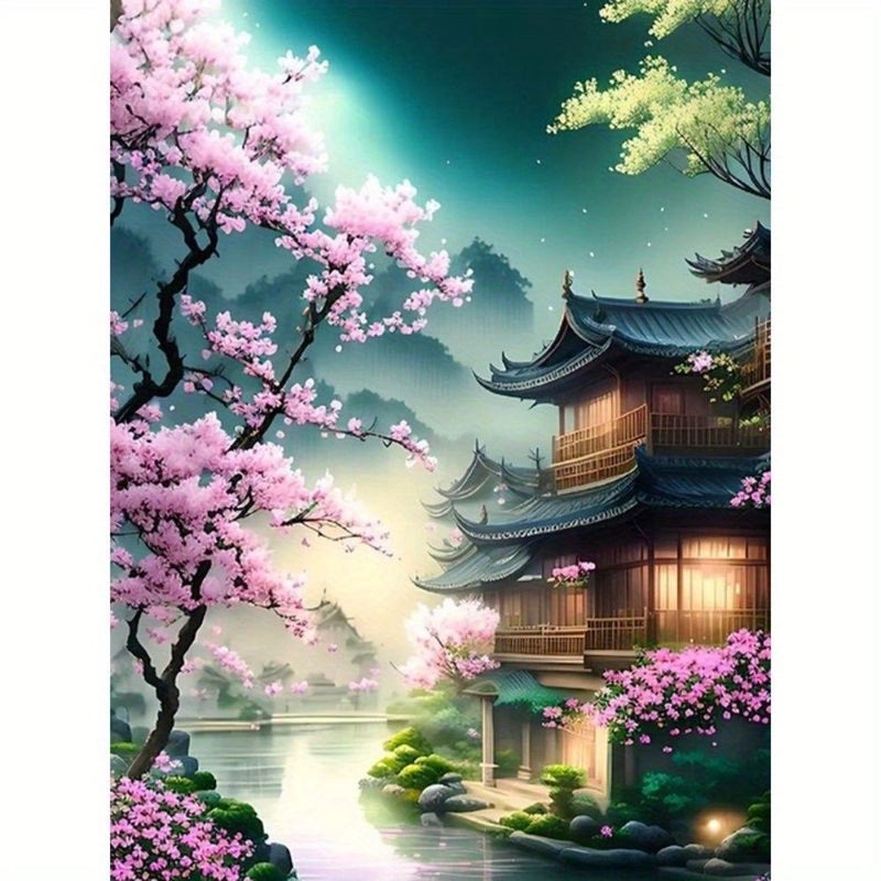 5D DIY Diamond Painting Kit Lotus Flower 50x70cm 19.6x27.5in Round Square Diamond Beads Color Coded For Home Decor Landscape Art Craft Activity Hobby - Image 3