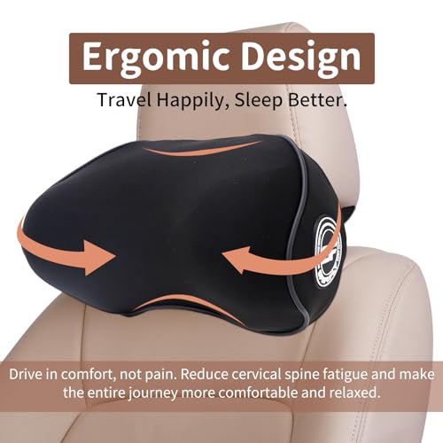 SPRFUFLY 2 Pack - Car Headrest Pillow for Neck Support, 100% Memory Foam Car Neck Pillow with Sleep Mask - Universal Fit Head Rest Travel Pillow Car Pillow for Pain Relief While Driving(Contains 2 Eye Masks) - Image 5