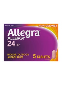 Allegra Adult 24-Hour Allergy Relief Tablets, Non-Drowsy Indoor and Outdoor Allergy Medicine, 180 mg Fexofenadine HCI Antihistamine Pill, 5-Count  - Image 1