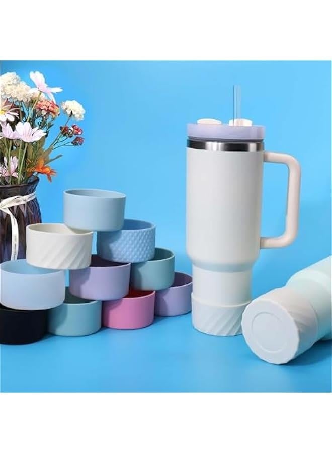 هوكور قطعتان من غلاف السيليكون لغطاء الحذاء لكوب Stanley Quencher سعة 40 أونصة و30 أونصة مع مقبض وغطاء واقي لأسفل كوب زجاجة المياه سعة 20 أونصة و30 أونصة لملحقات كوب Stanley - Image 5