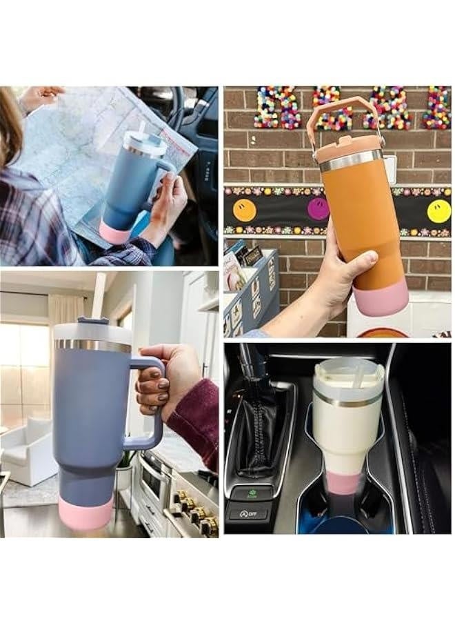 هوكور قطعتان من غلاف السيليكون لغطاء الحذاء لكوب Stanley Quencher سعة 40 أونصة و30 أونصة مع مقبض وغطاء واقي لأسفل كوب زجاجة المياه سعة 20 أونصة و30 أونصة لملحقات كوب Stanley - Image 2