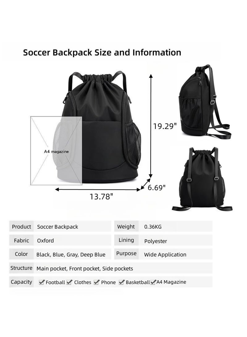 Excefore Drawstring Backpack Waterproof Soccer Bag for Man and Women, Sports Basketball Gym Draw String Sackpack with Shoes Compartment Side Mesh Pockets - Image 2