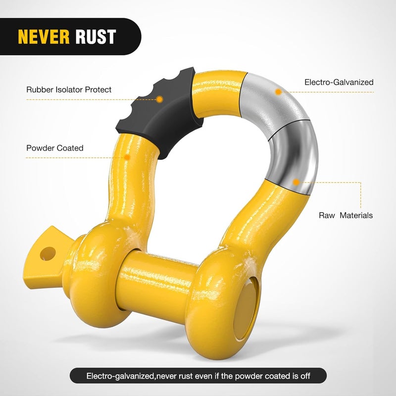 Nilight Ergonomic build Nilight 2 Pack 3/4" D-Ring Shackle with 7/8" Screw Pin 41,887lbs Break Strength, Heavy Duty Off Road Recovery Shackle with Isolators Washers for Use with Tow Strap, Winch, Off-Road Truck Vehicle Compact trendy practical build - Image 3