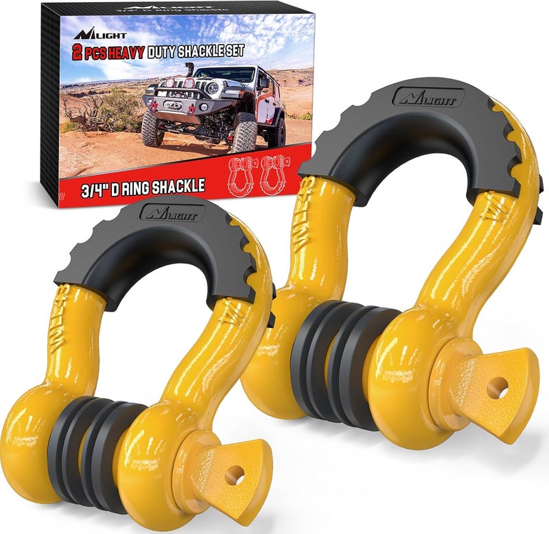 Nilight Ergonomic build Nilight 2 Pack 3/4" D-Ring Shackle with 7/8" Screw Pin 41,887lbs Break Strength, Heavy Duty Off Road Recovery Shackle with Isolators Washers for Use with Tow Strap, Winch, Off-Road Truck Vehicle Compact trendy practical build - Image 1